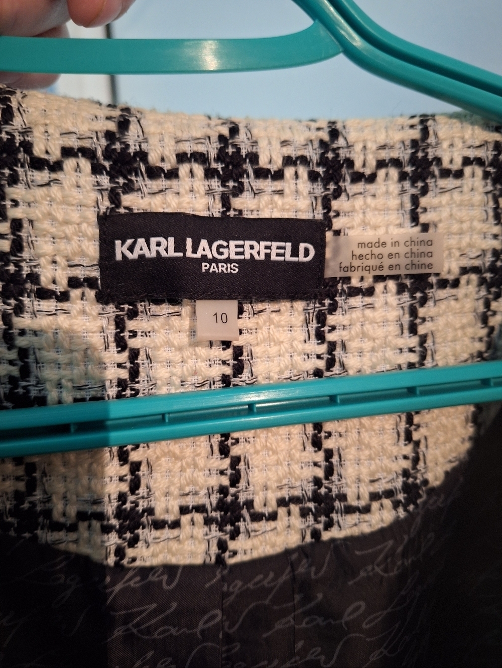 Karl Lagerfeld Paris Black White Plaid Tweed Zip Womens Jacket Size 10 - Picture 9 of 9